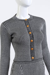 Louis Vuitton Ribbed Knit Trumpet Cardigan & Skirt Set front on mannequin closeup @recess la