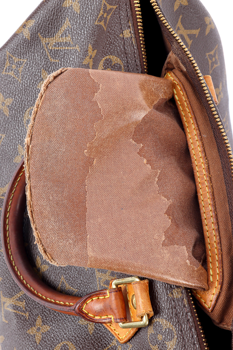 Vintage Louis Vuitton Classic Monogram Speedy 30 Bag II pocket lining damage closeup @Recessla