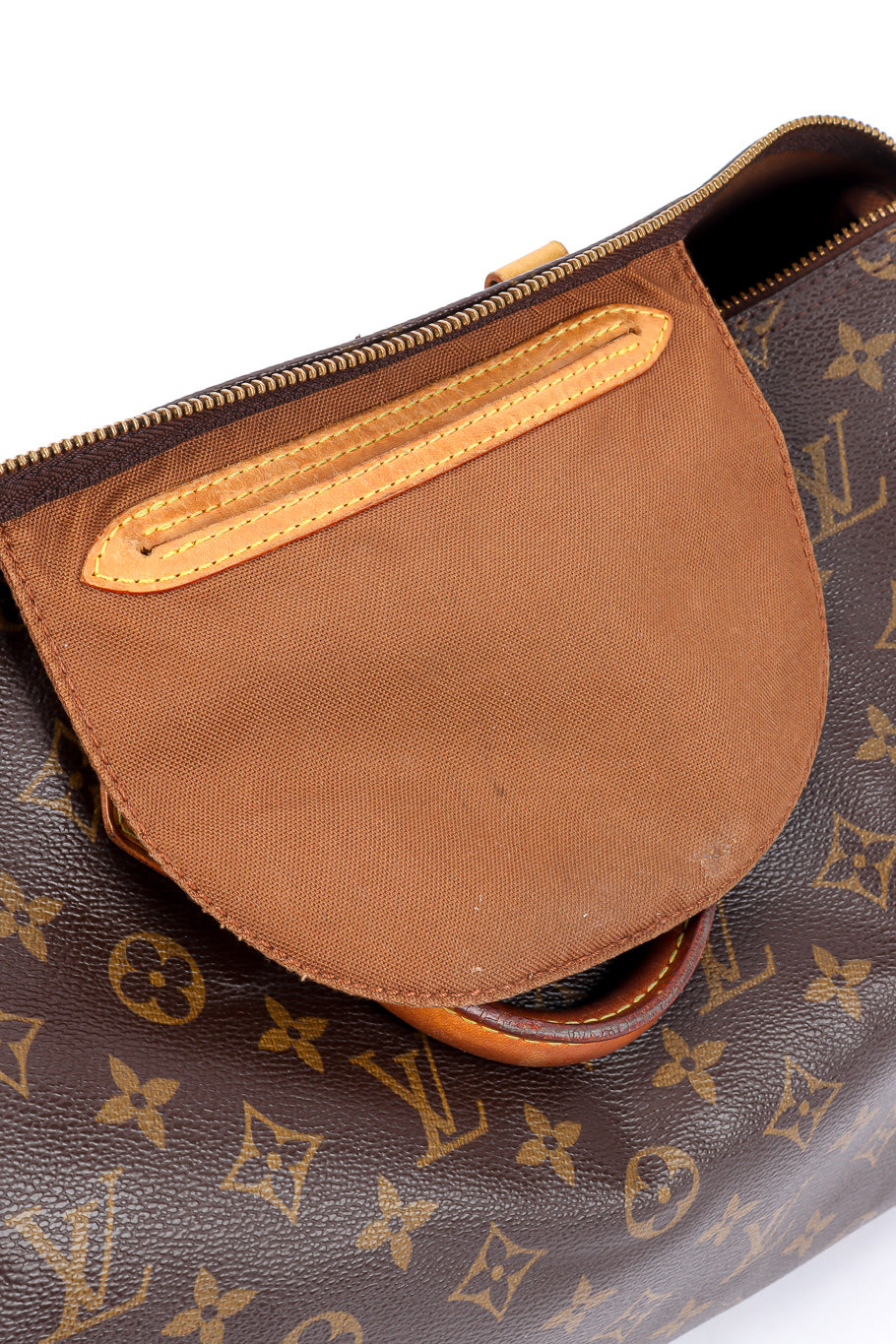 Vintage Louis Vuitton Classic Monogram Speedy 35 Bag inner slip pocket with marks closeup @Recessla