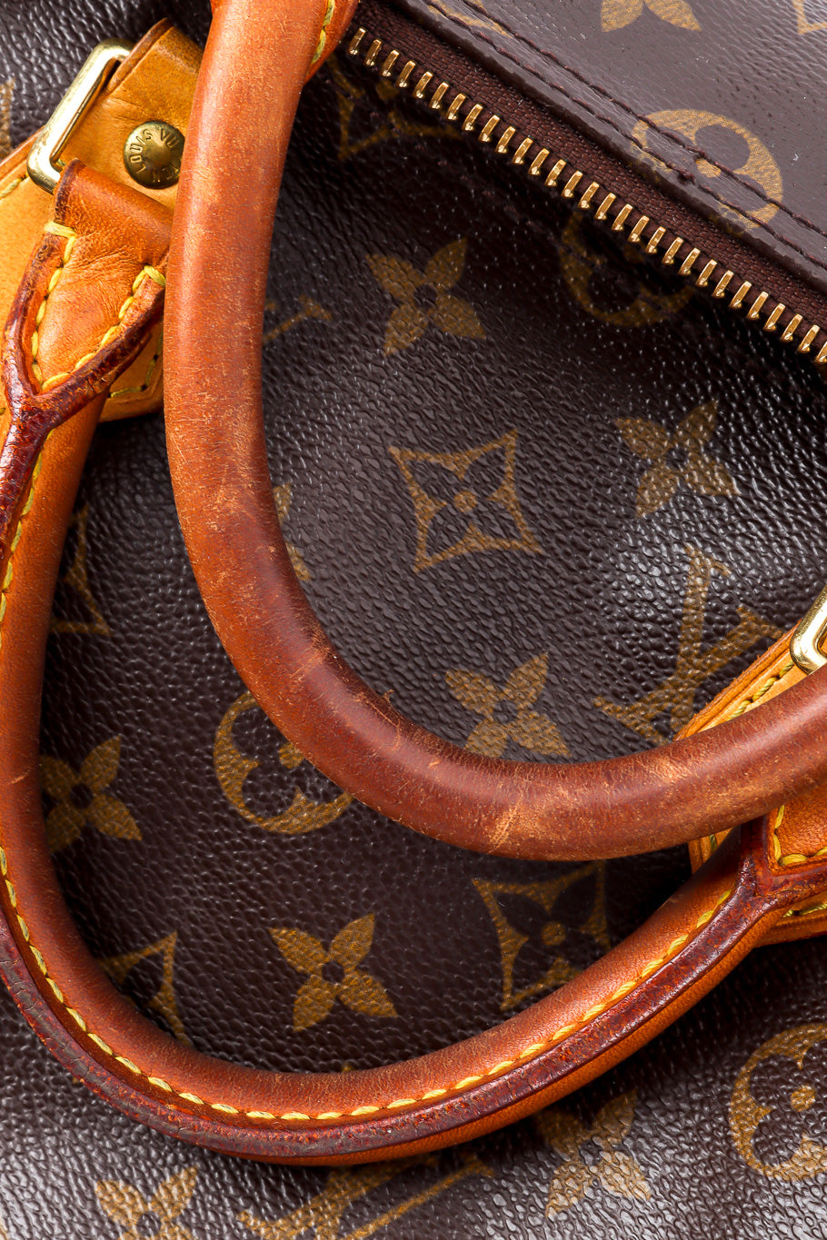 Vintage Louis Vuitton Classic Monogram Speedy 35 Bag wear on handles closeup @Recessla