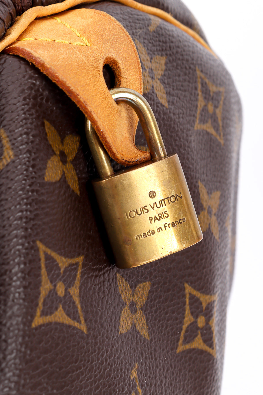 Vintage Louis Vuitton Classic Monogram Speedy 35 Bag signature lock alternate view @Recessla