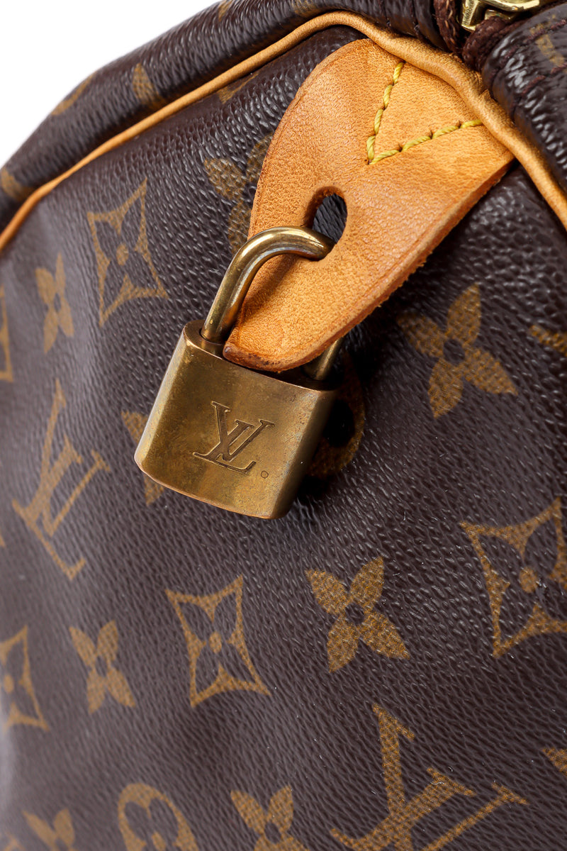 Vintage Louis Vuitton Classic Monogram Speedy 35 Bag signature lock closeup @Recessla