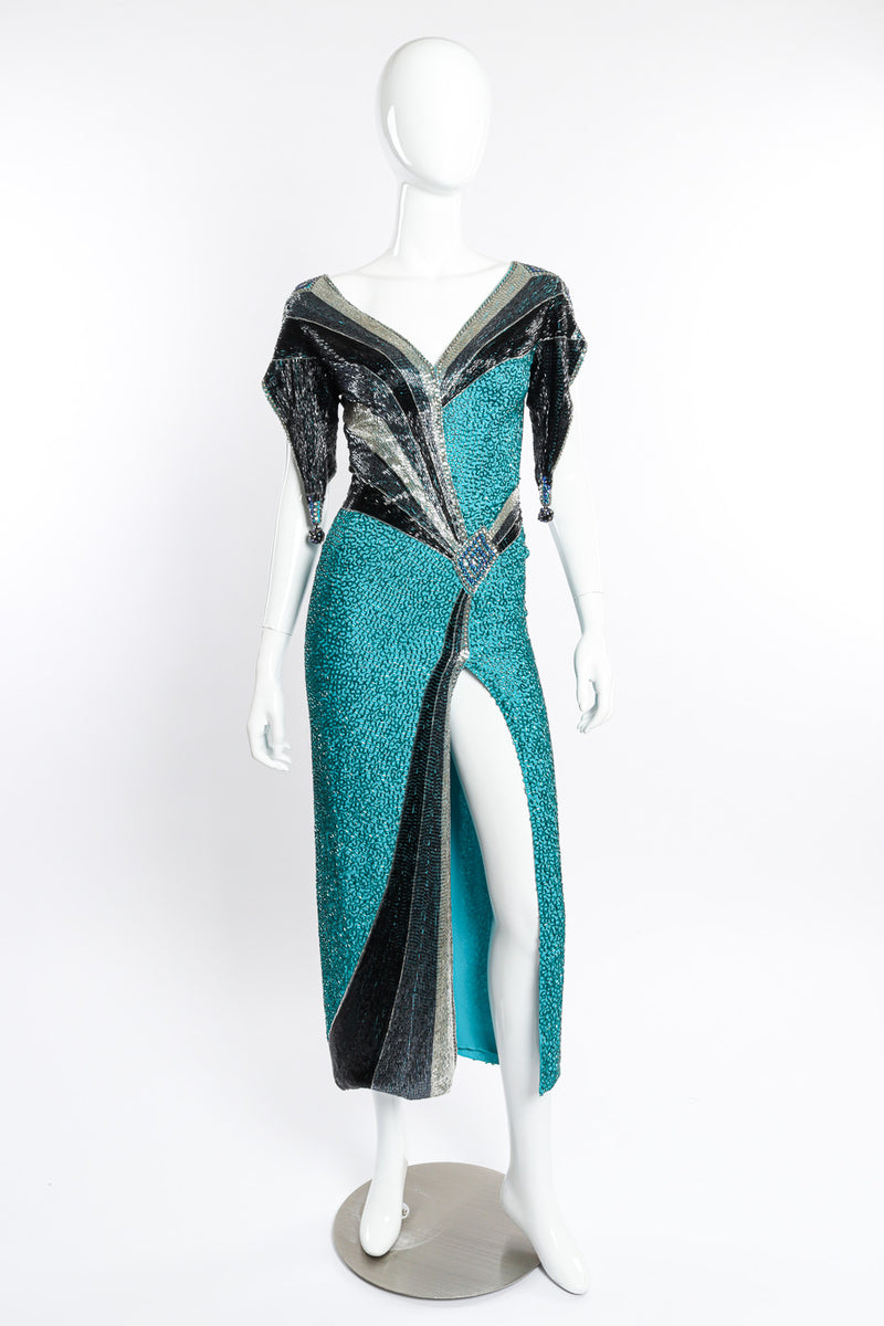 Vintage Lauren Nicole Plunge Back Beaded Deco Dress Recess Vintage Lauren Nicole Plunge Back Beaded Deco Dress Recess