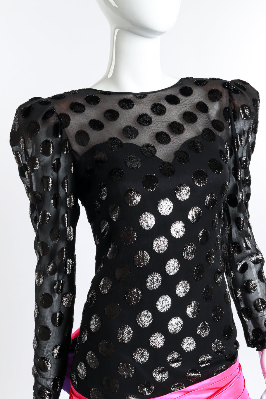 Vintage Ann Lawrence Metallic Polka Dot Party Dress front detail mannequin @RECESS LA