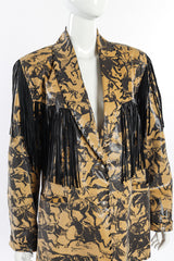 Vintage Leather Renditions by Sandi Horse Print Leather Fringe Blazer front on mannequin closeup @recessla