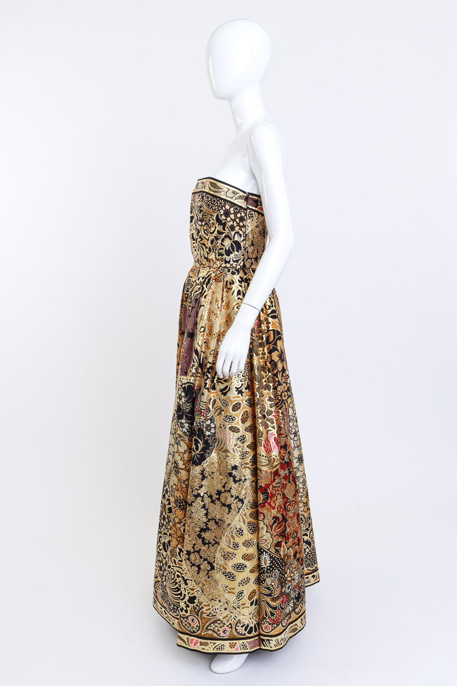 Leonard Metallic Floral Brocade Strapless Gown side @RECESS LA