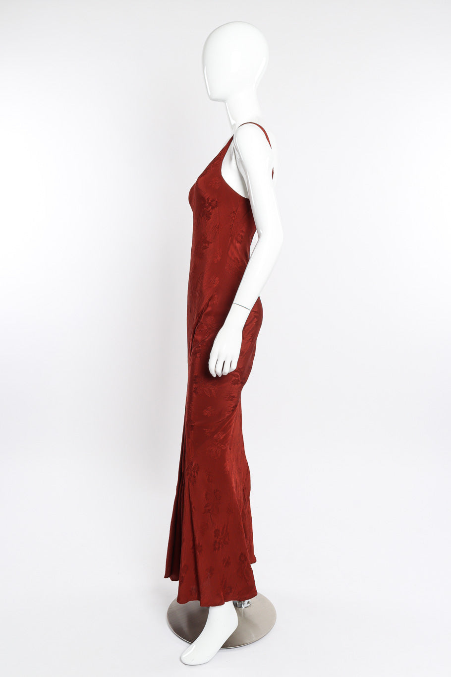 Emboridered bias gown by Les Habitudes on mannequin side @recessla