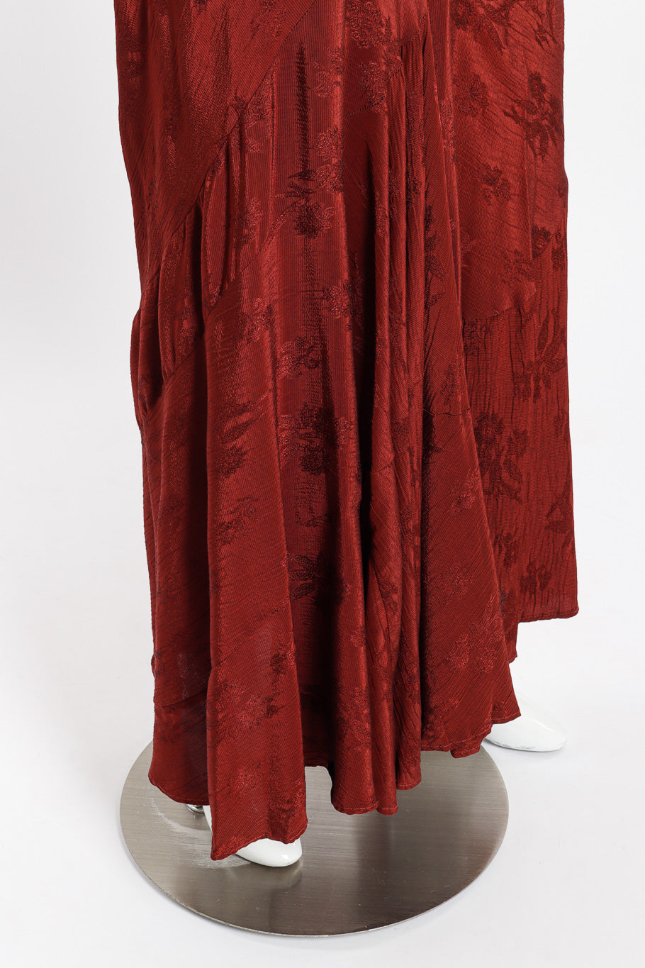 Emboridered bias gown by Les Habitudes on mannequin hem close @recessla