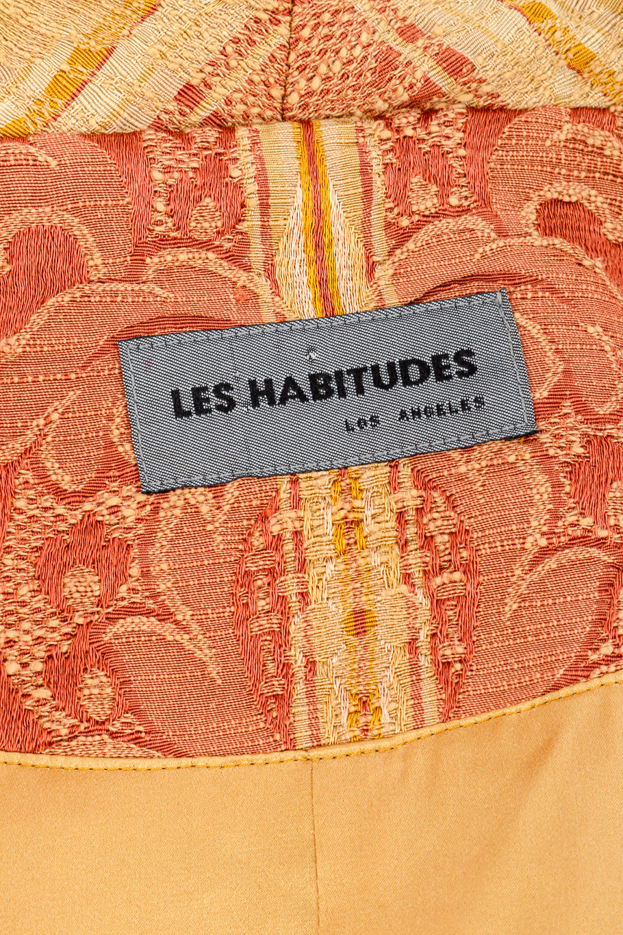 Vintage Les Habitudes Draped Brocade Cocoon Coat signature label closeup @recessla