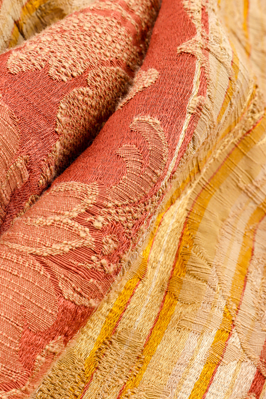 Vintage Les Habitudes Draped Brocade Cocoon Coat fabric closeup @recessla