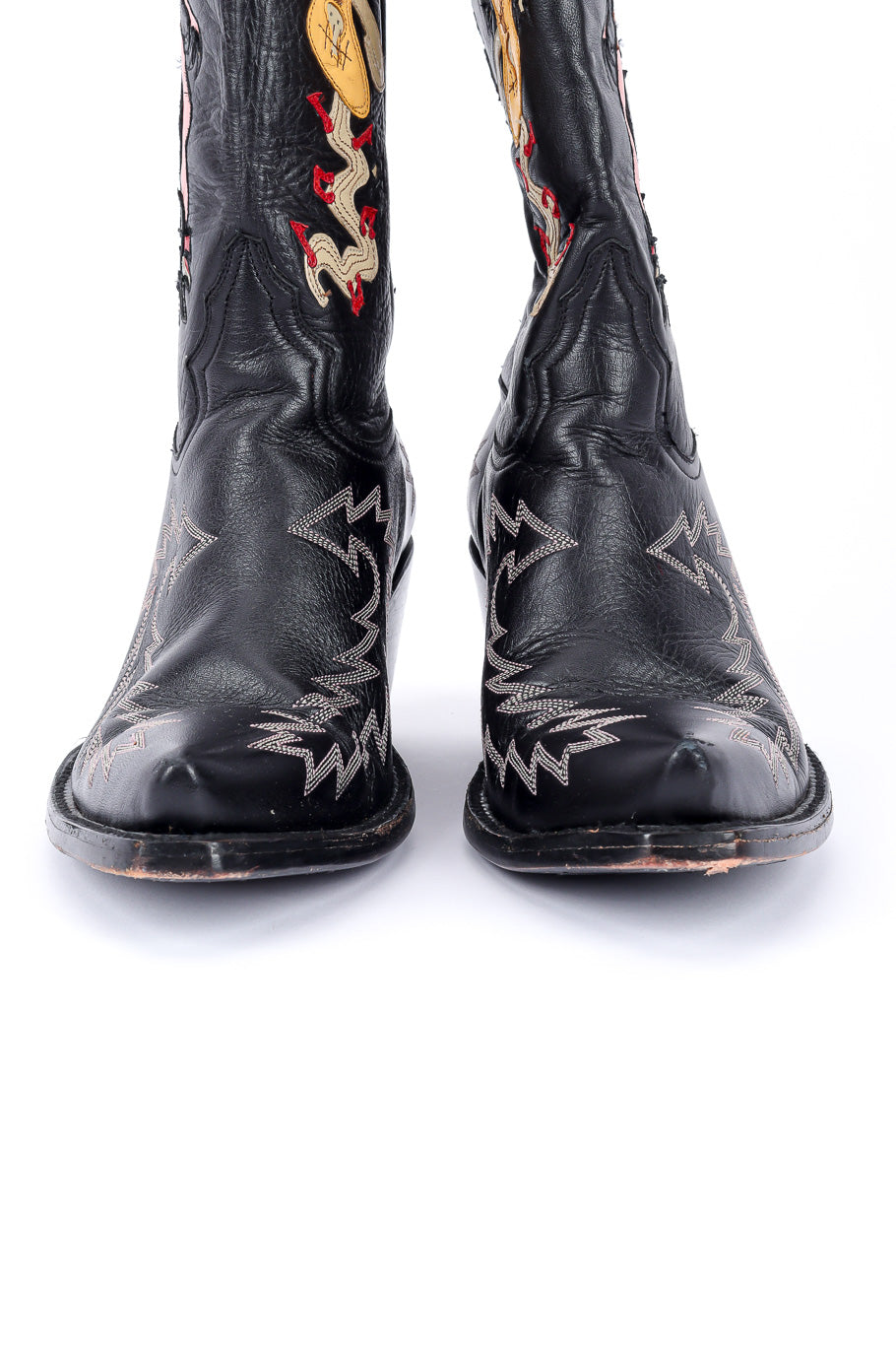 Liberty Boot Co. Kiss My Axe Western Boots front view of pointed toe on white backdrop @Recessla