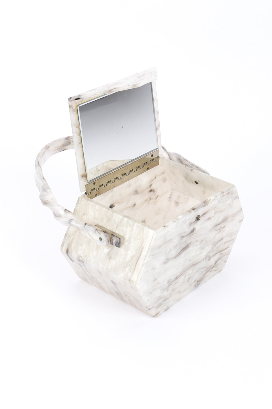 Vintage Wilardy Marbled Pearl Lucite Box Bag 3/4 front open lid @recessla