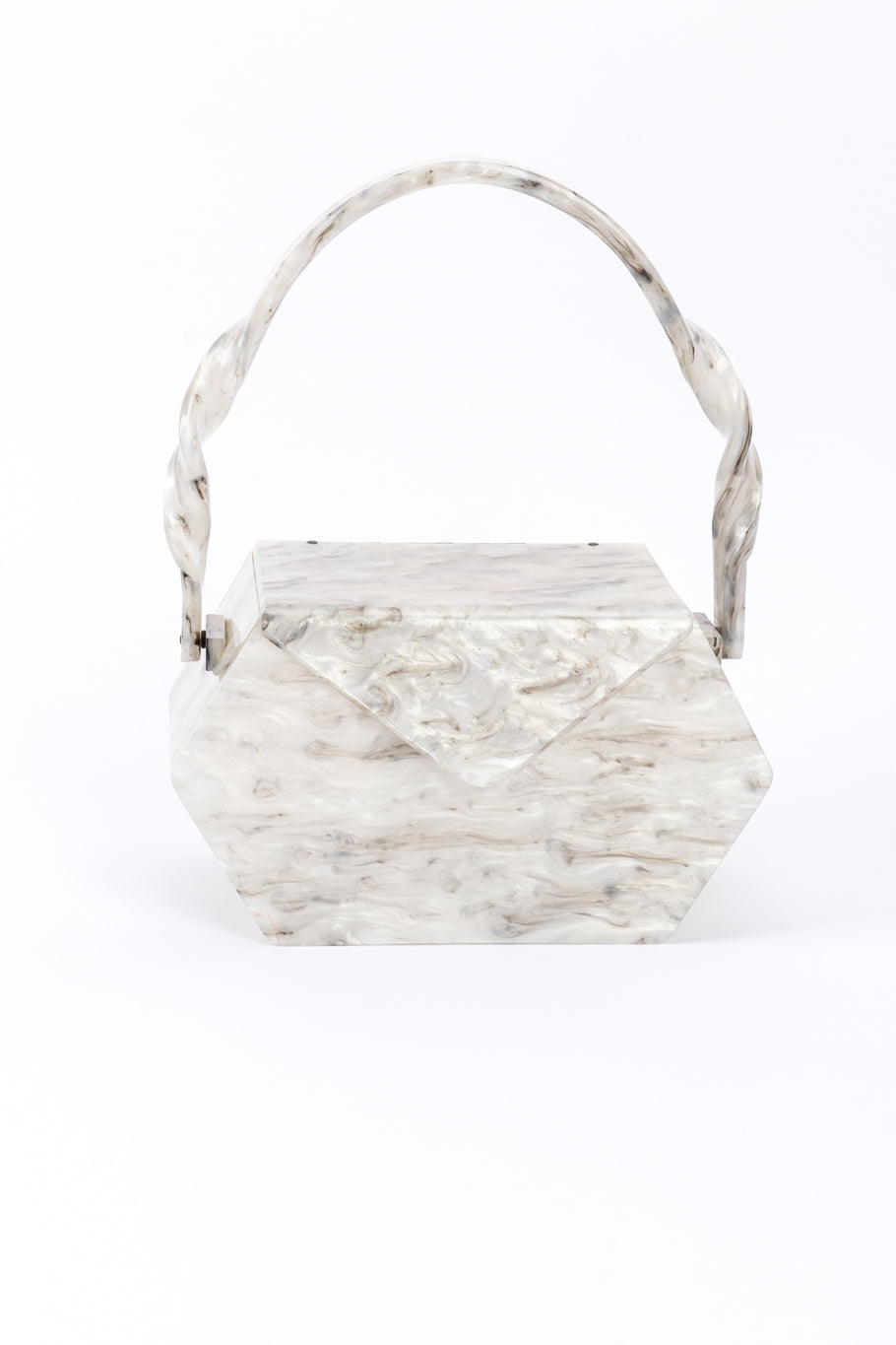 Vintage Wilardy Marbled Pearl Lucite Box Bag front @recessla
