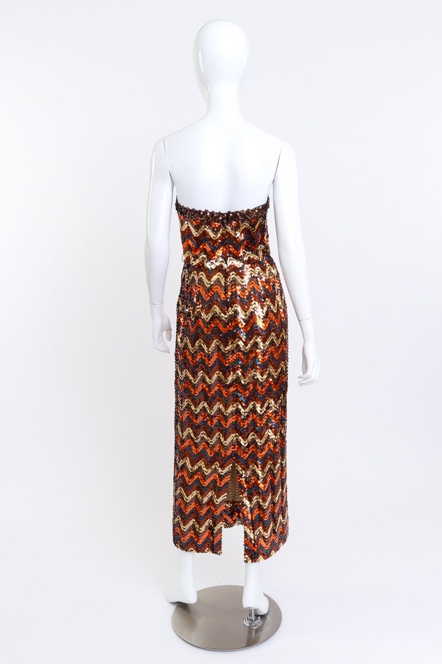 Vintage Lilli Diamond Strapless Chevron Sequin Dress back on mannequin @recess la