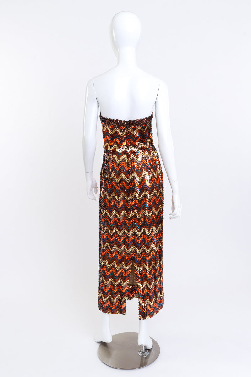 Vintage Lilli Diamond Strapless Chevron Sequin Dress back on mannequin @recess la