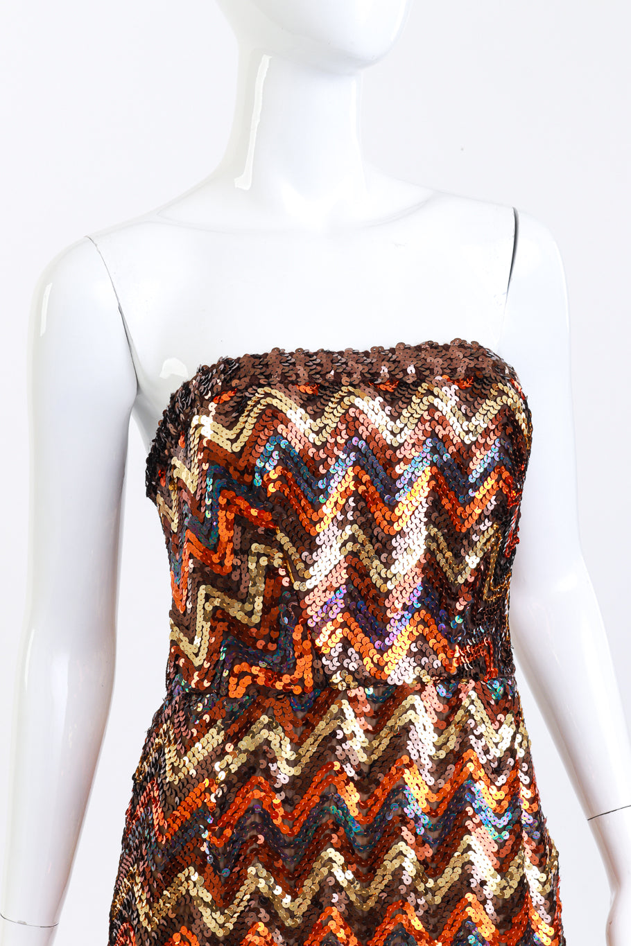 Vintage Lilli Diamond Strapless Chevron Sequin Dress front on mannequin closeup @recess la