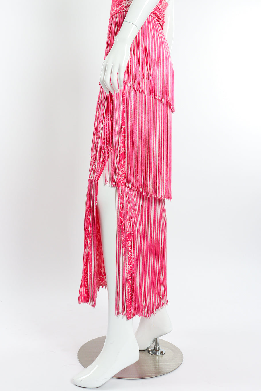 Vintage Lilli Diamond Halter Fringe Dress, Shawl & Belt Set closeup slit view @Recessla