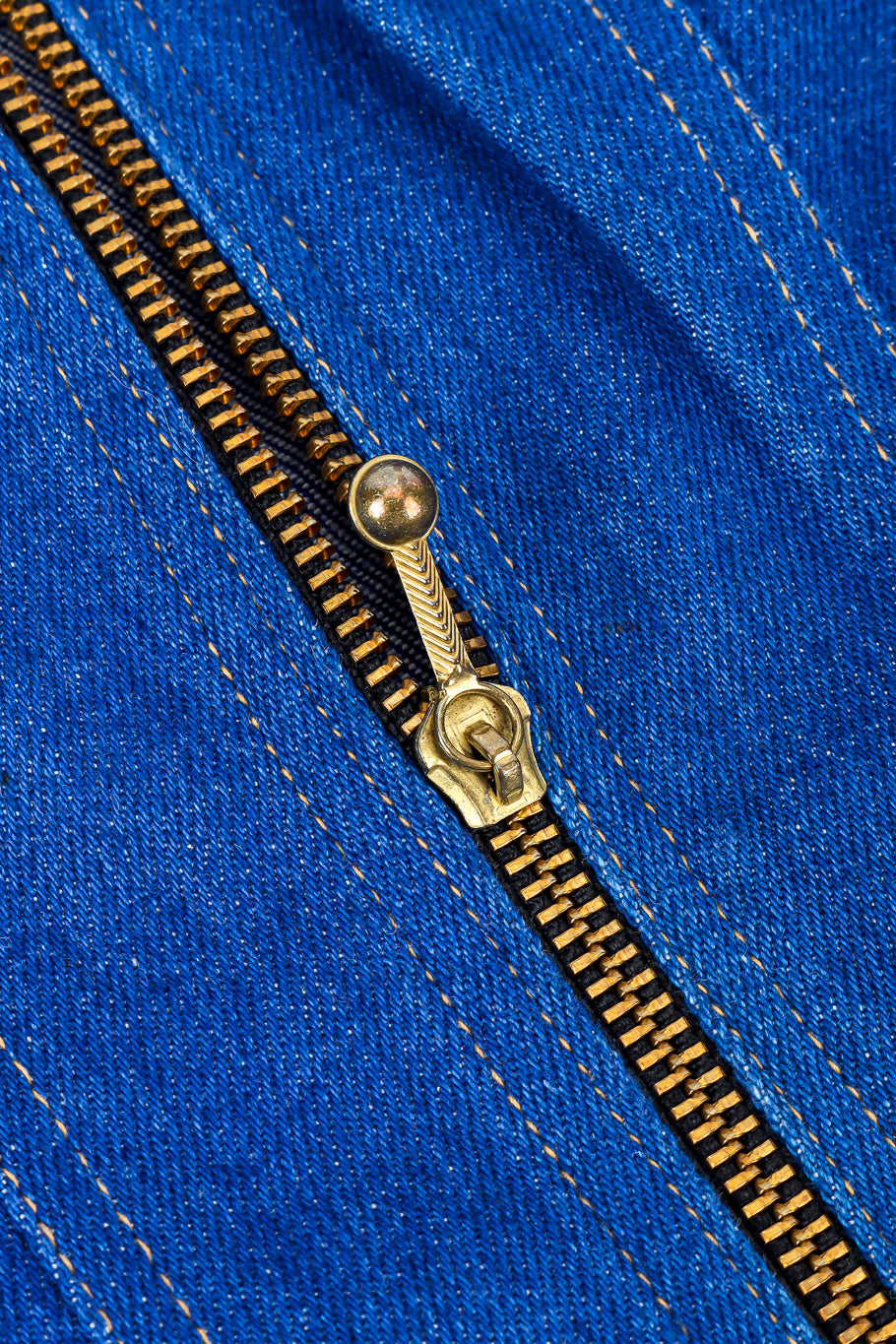 Vintage Lillie Rubin Crystal Studded Denim Jacket front zipper closeup @Recessla