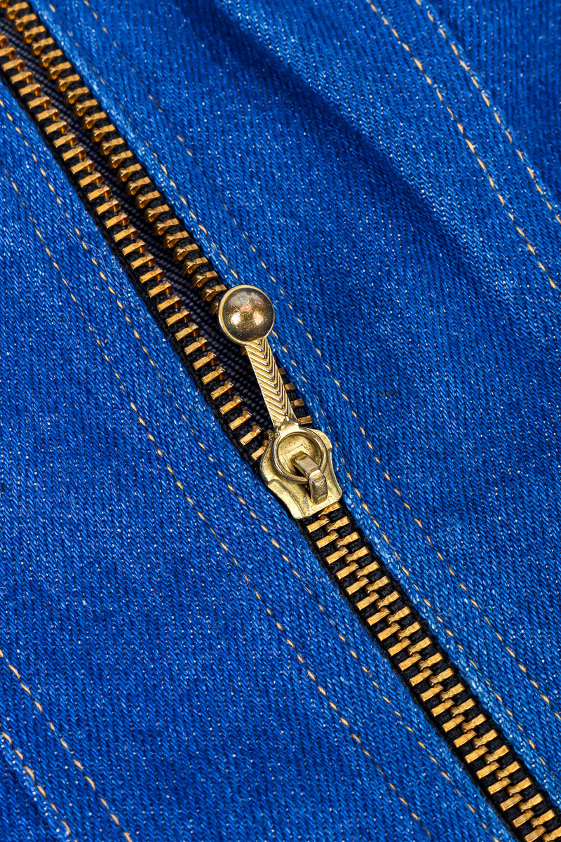 Vintage Lillie Rubin Crystal Studded Denim Jacket front zipper closeup @Recessla
