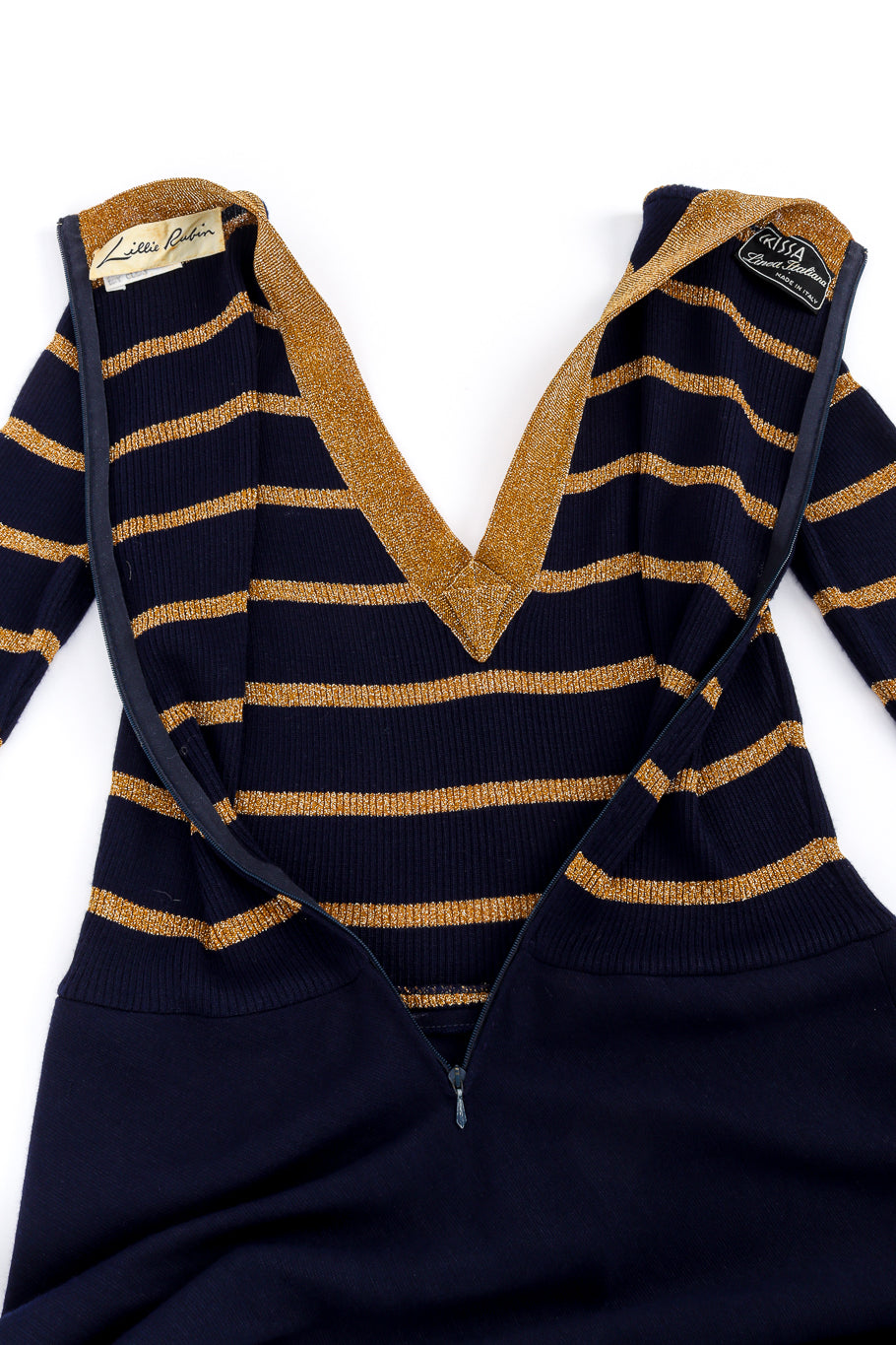 Vintage Lillie Rubin Metallic Stripe Knit Dress back unzipped @recess la