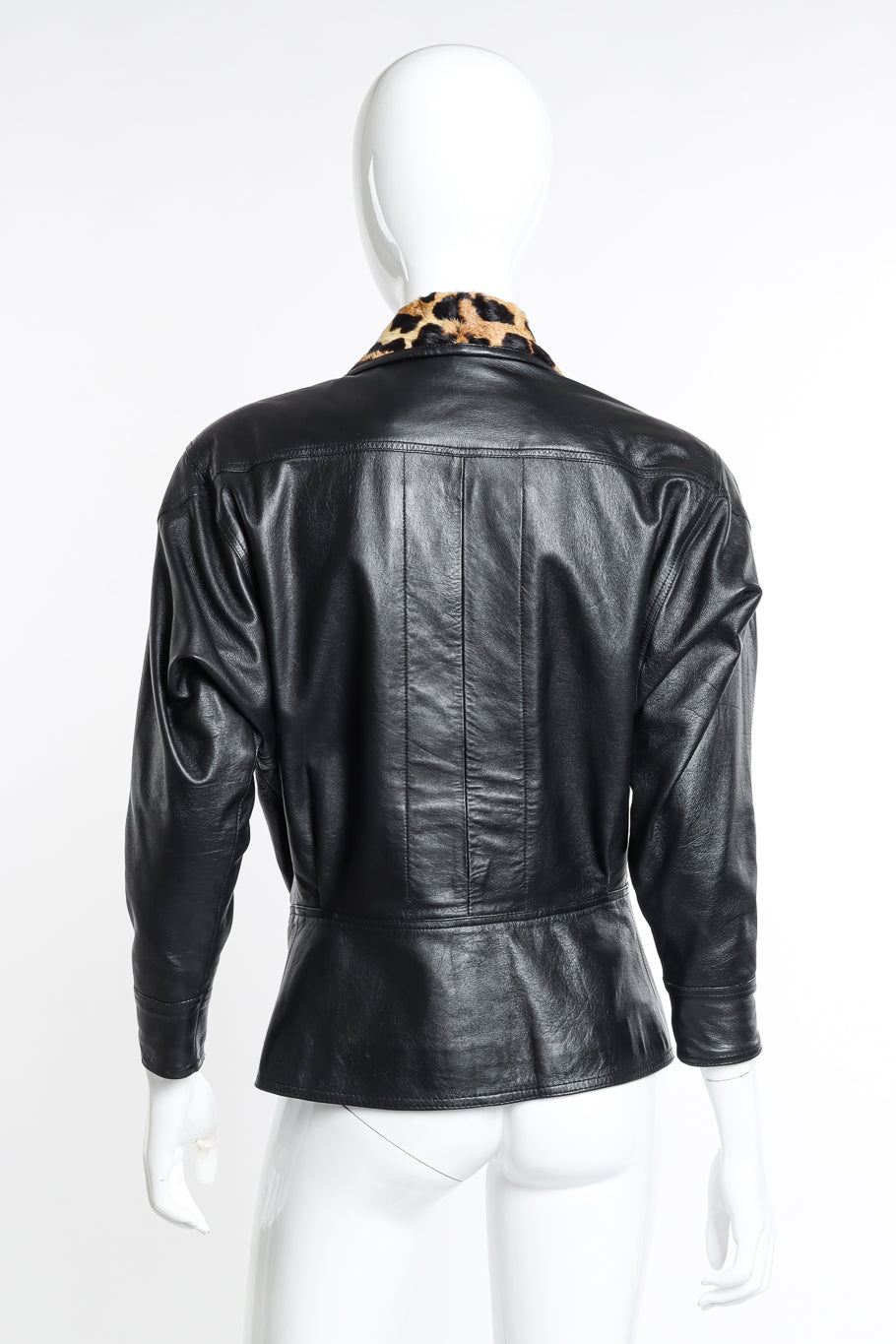 Vintage Lillie Rubin Leopard Trim Leather Jacket back on mannequin @recess la