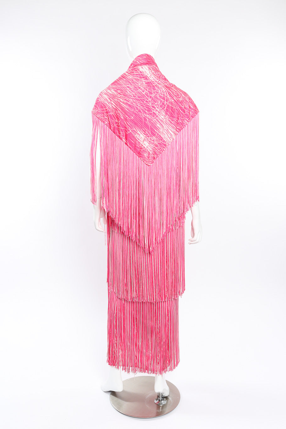Vintage Lilli Diamond Halter Fringe Dress, Shawl & Belt Set back view of shawl on mannequin @Recessla