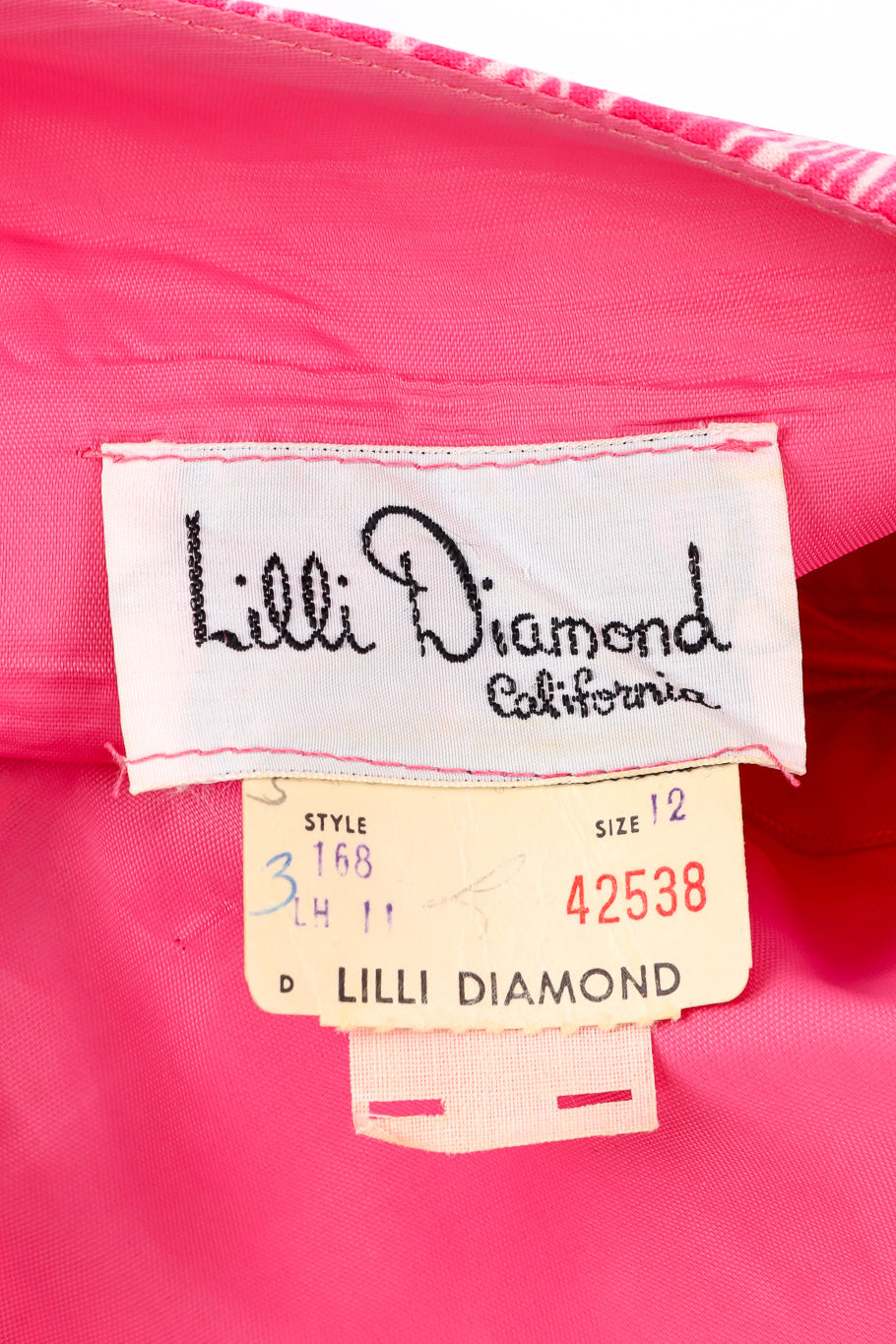 Vintage Lilli Diamond Halter Fringe Dress, Shawl & Belt Set label closeup @Recessla