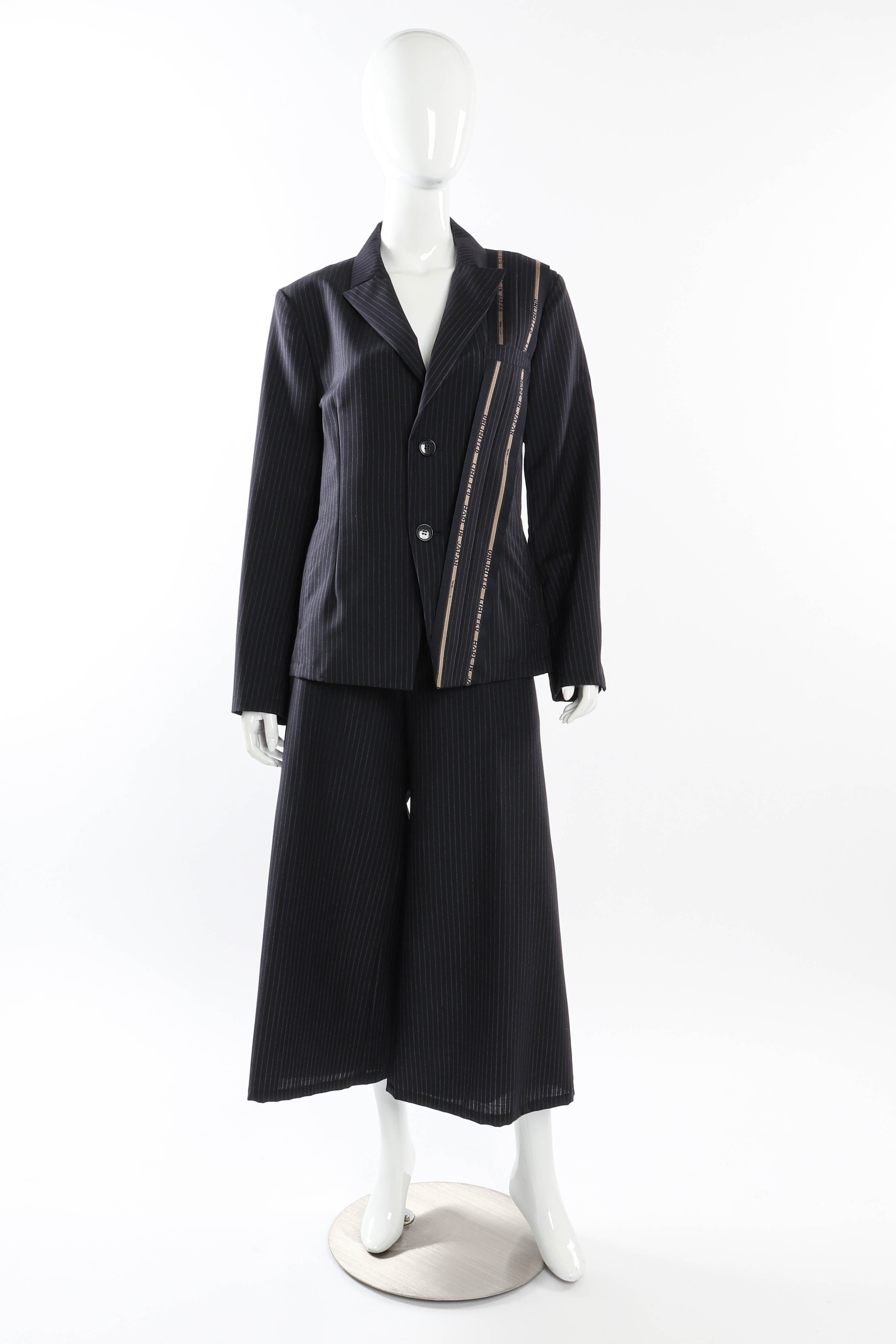 Limi Feu Pinstripe Wool Suit front on mannequin @recessla