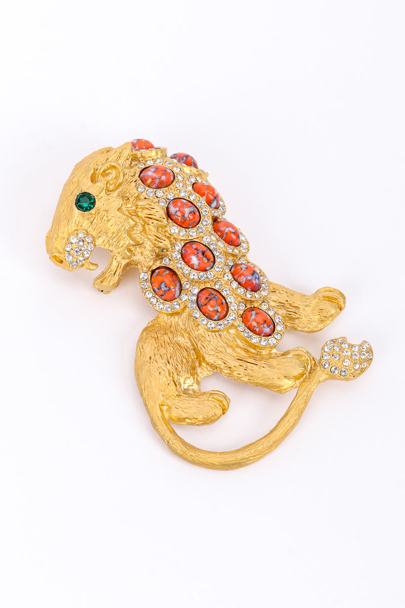 Vintage Kenneth Jay Lane Crystal and Stone Lion Brooch front @recessla