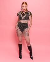 Faux Fur Chainmail Dress on model on pink background @recessla