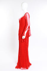 Vintage Bellville Sassoon Polka Dot Silk Chiffon Gown side on mannequin @recess la