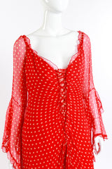 Vintage Bellville Sassoon Polka Dot Silk Chiffon Gown front on mannequin closeup @recess la