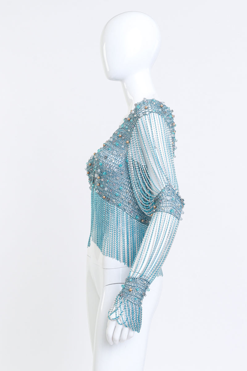 Loris Azzaro Metallic Crochet Knit Bead & Chain Crop Top side on mannequin @RECESS LA