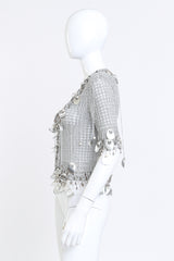 Loris Azzaro Silver Crochet Knit Paillette Fringe Top side on mannequin @RECESS LA