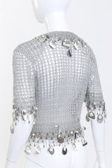 Loris Azzaro Silver Crochet Knit Paillette Fringe Top back detail on mannequin @RECESS LA