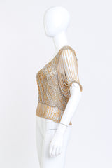 Loris Azzaro Metallic Crochet Knit Chain Drape Top side on mannequin @RECSS LA