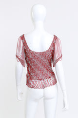 Loris Azzaro Scarlet & Silver Crochet Knit Chain Drape Top back on mannequin @RECESS LA