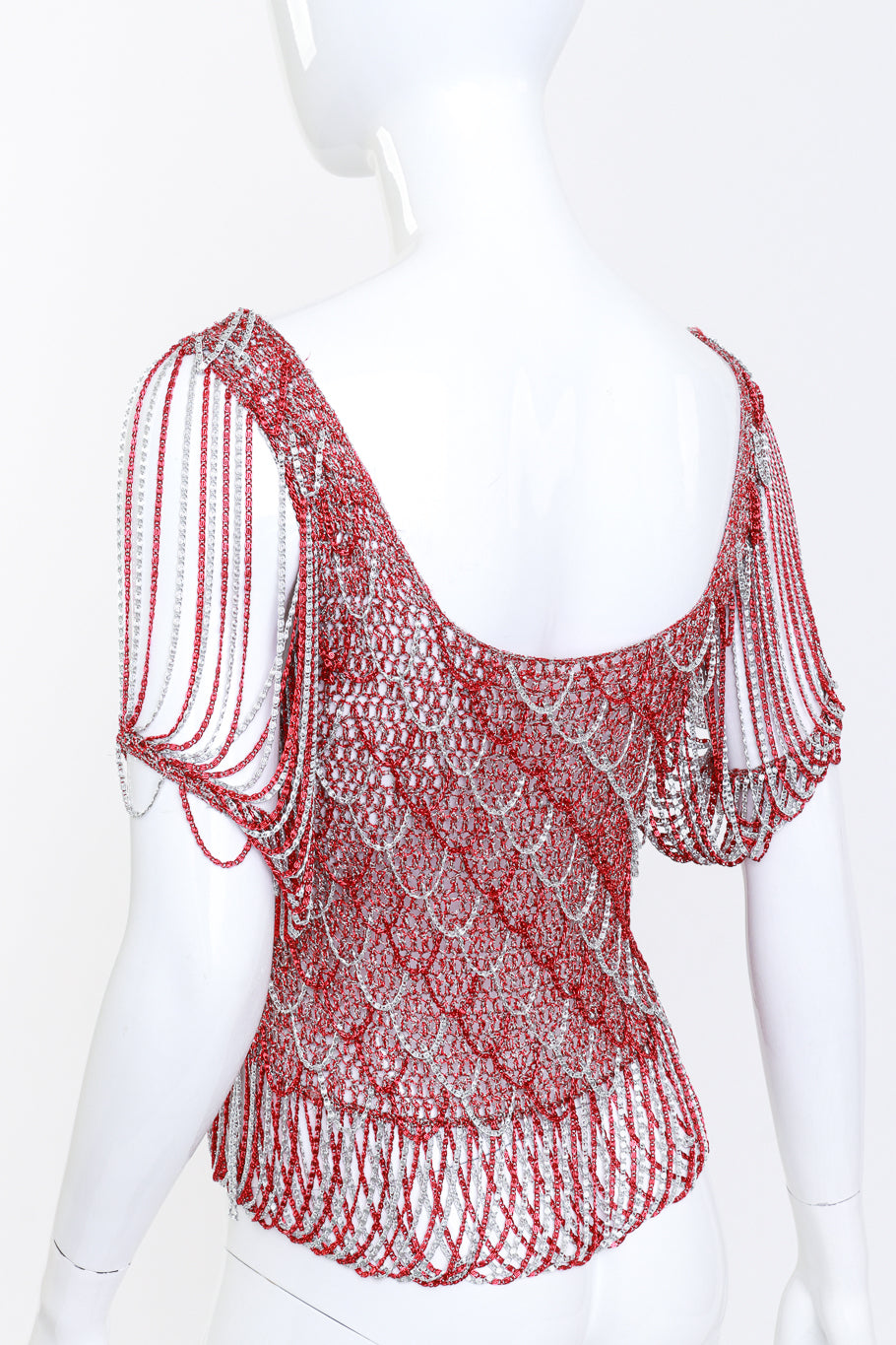 Loris Azzaro Scarlet & Silver Crochet Knit Chain Drape Top back detail on mannequin @RECESS LA