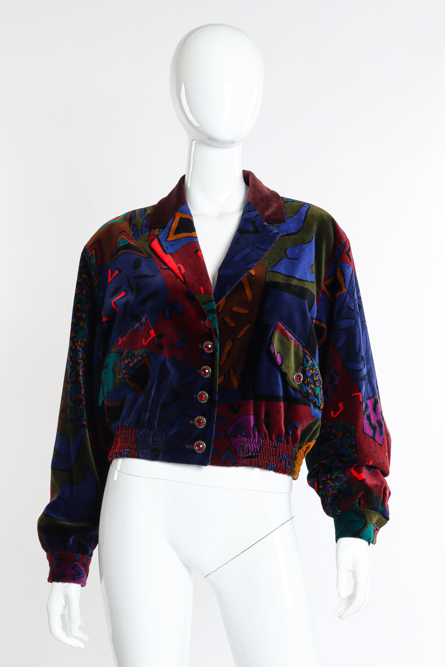 Vintage Louis Féraud Abstract Print Velvet Jacket front on mannequin @recessla