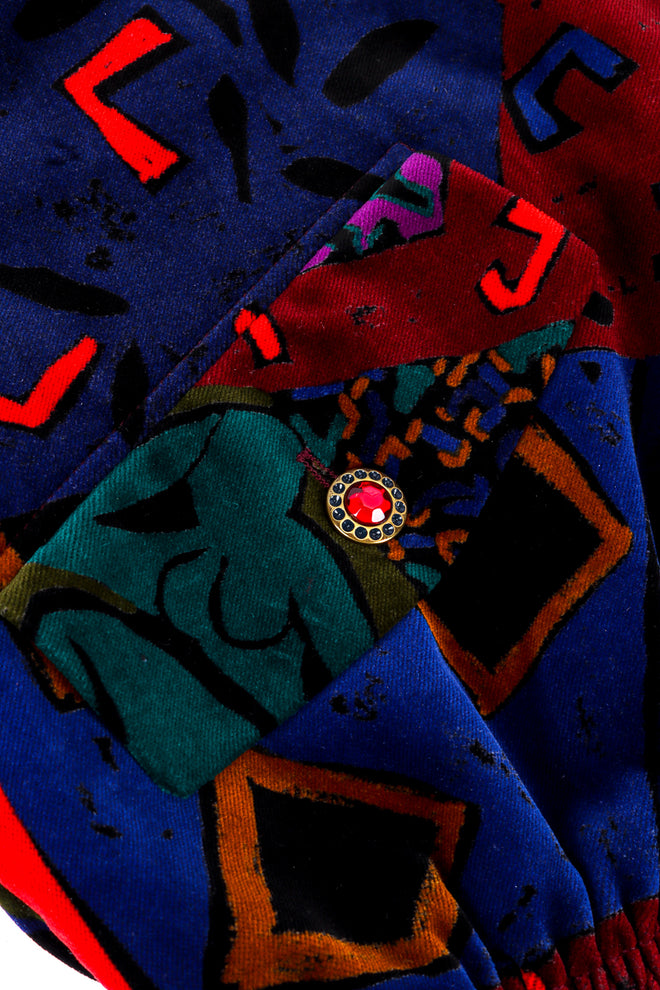 Vintage Louis Féraud Abstract Print Velvet Jacket flap pocket closeup @recessla