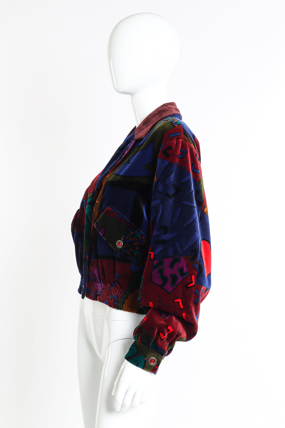 Vintage Louis Féraud Abstract Print Velvet Jacket side on mannequin @recessla