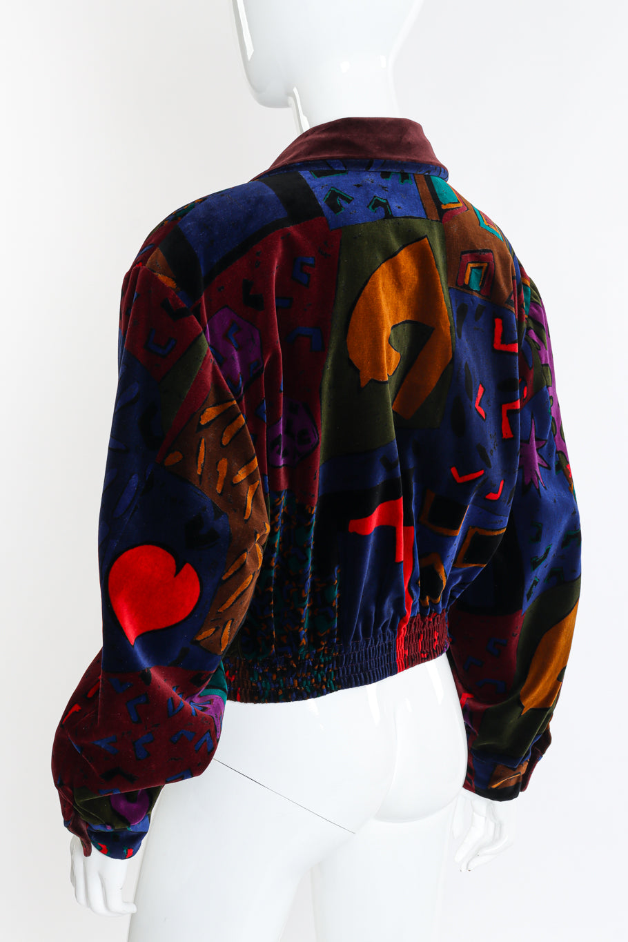 Vintage Louis Féraud Abstract Print Velvet Jacket back on mannequin closeup @recessla