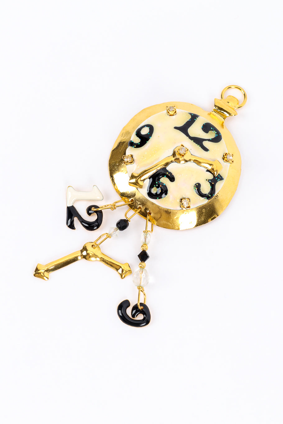 Vintage Lunch at the Ritz Pocket Watch Charm Brooch front @recess la