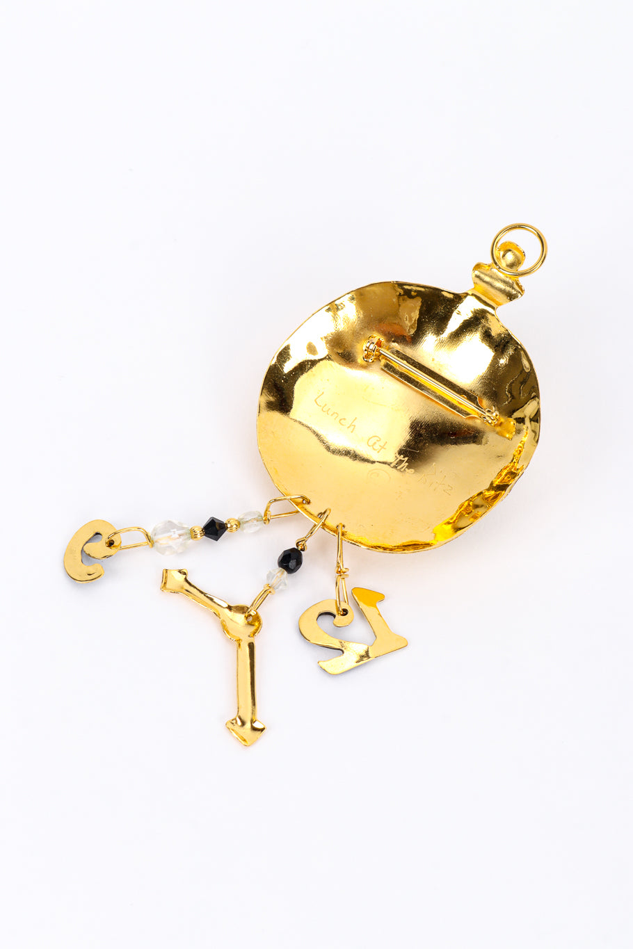 Vintage Lunch at the Ritz Pocket Watch Charm Brooch back @recess la