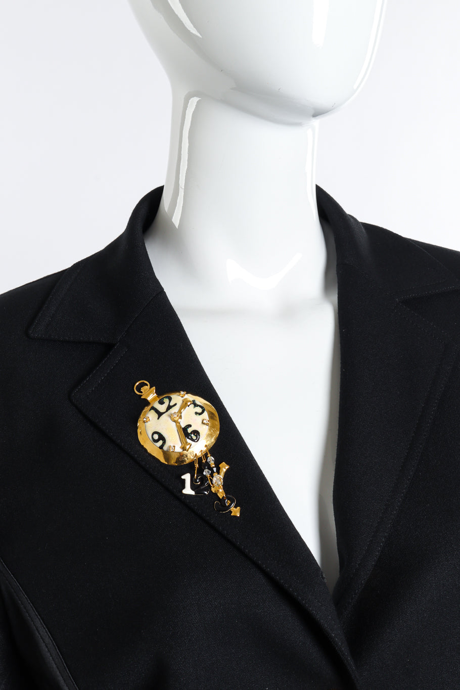Vintage Lunch at the Ritz Pocket Watch Charm Brooch pinned on mannequin @recess la
