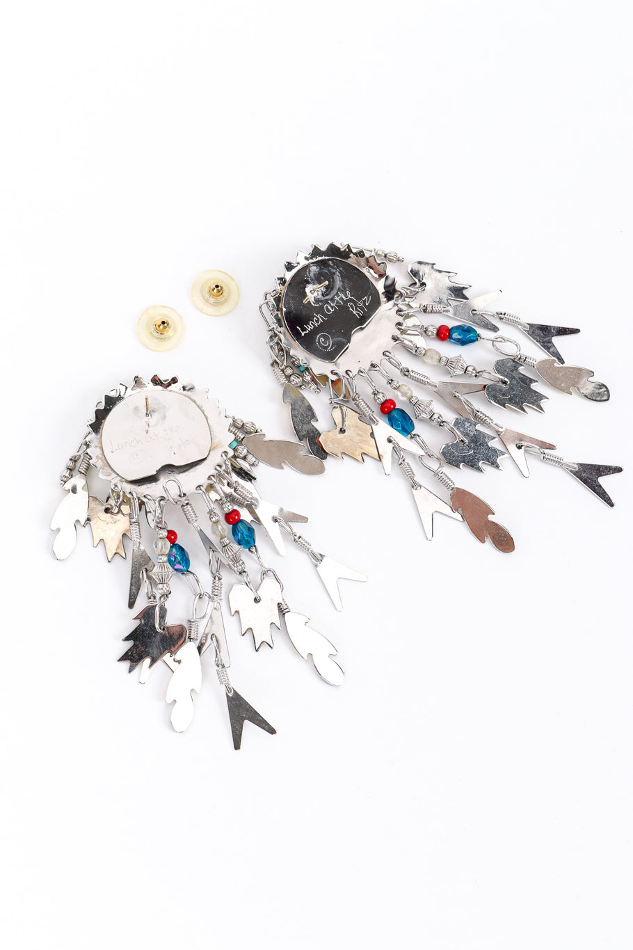 Vintage Lunch at the Ritz Feather Charm Chandelier Earrings back @recess la