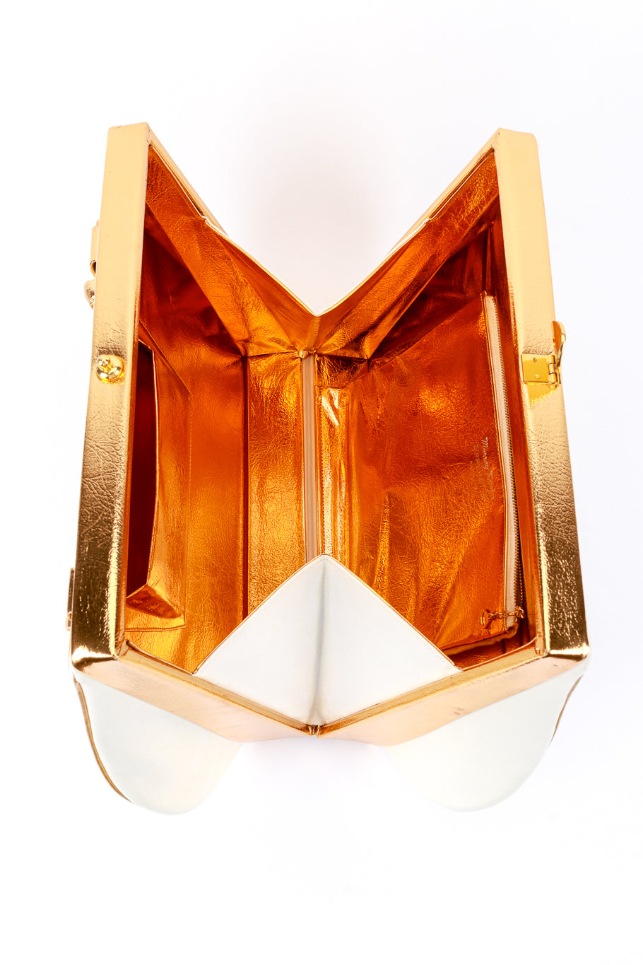 Vintage Murray Kruger Two-Tone Leather Box Bag, Purse & Mirror Set top view of interior @recess la