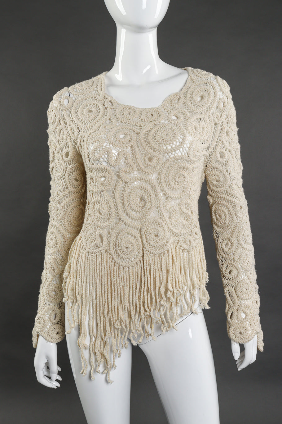 Vintage Matsuda Crochet Sweater front on mannequin closeup @recess la