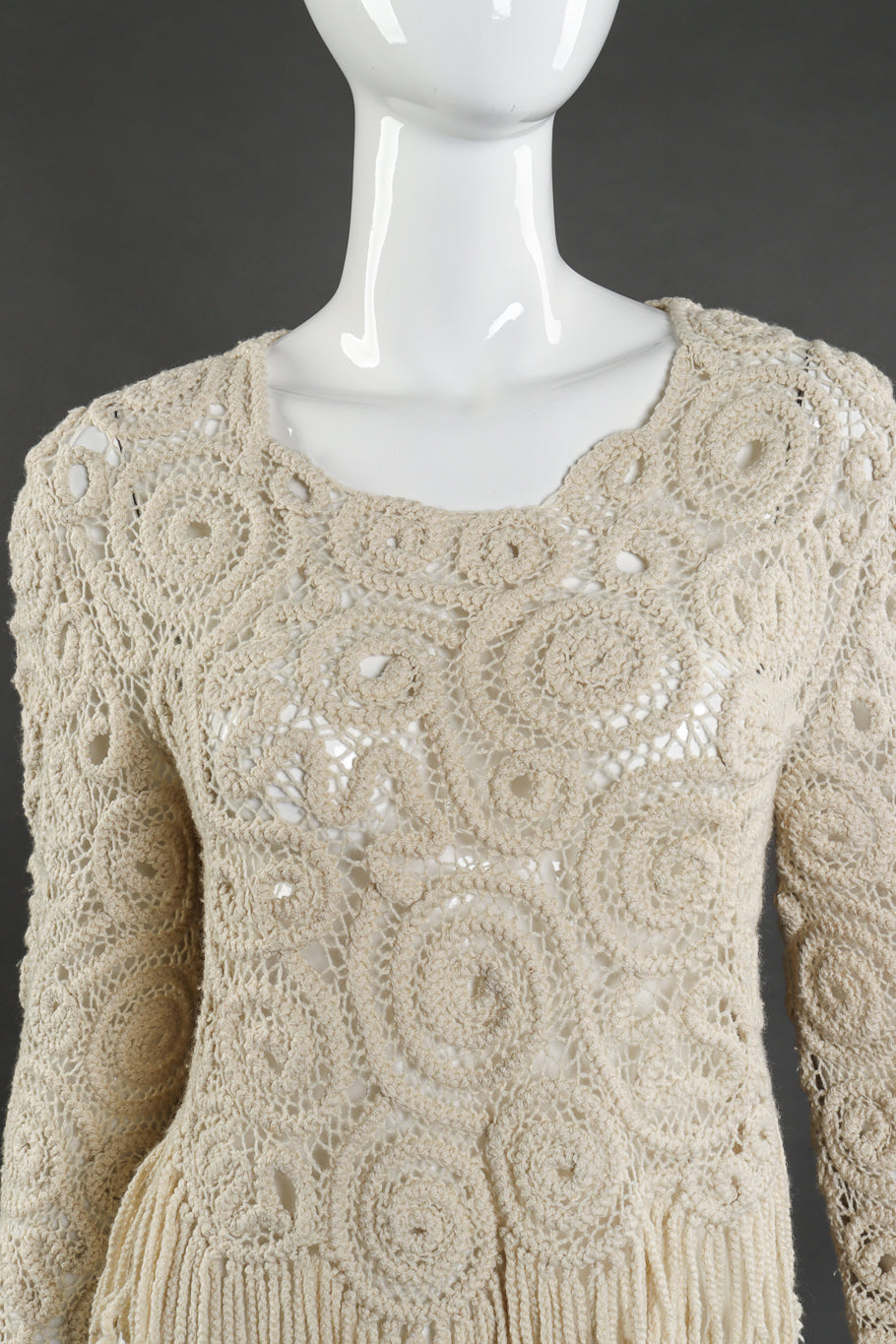 Vintage Matsuda Crochet Sweater front on mannequin closeup @recess la