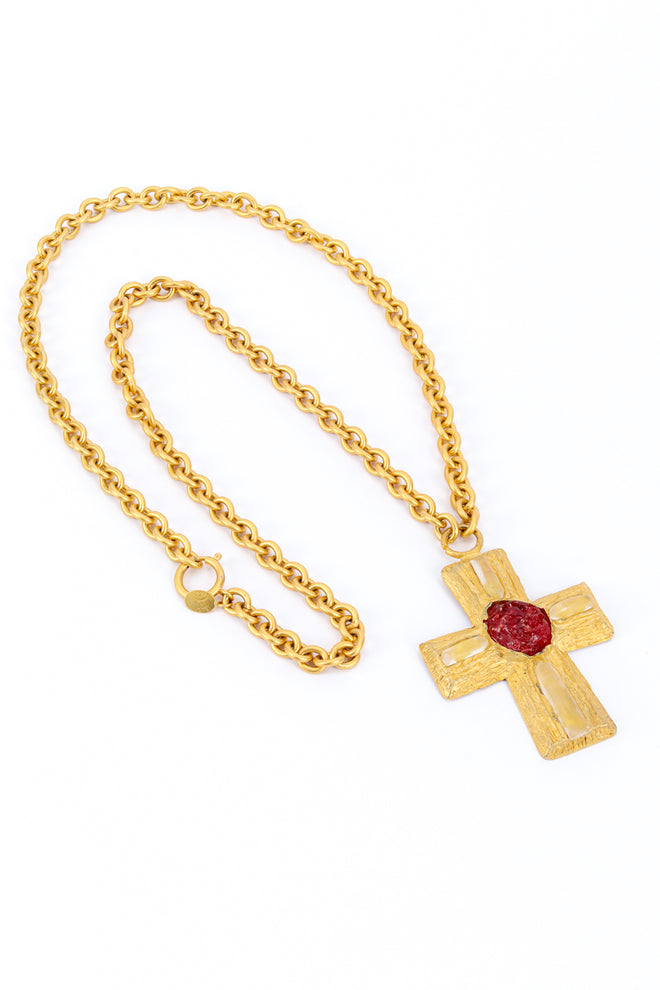 Long Raw Gem Cross Necklace by MCM @recessla